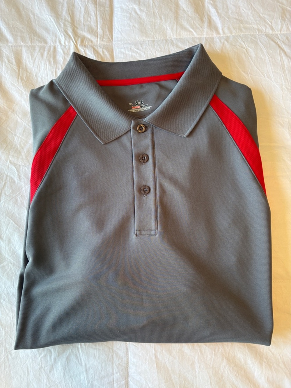 Under Armour XL Polo Graphite Gray Power Red HeatGear Loose Fit Golf EUC